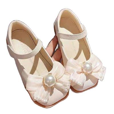 China Pearl Leather Round Korean Princess Little Bowknot Girl Children's Student Performance Shoes for sale