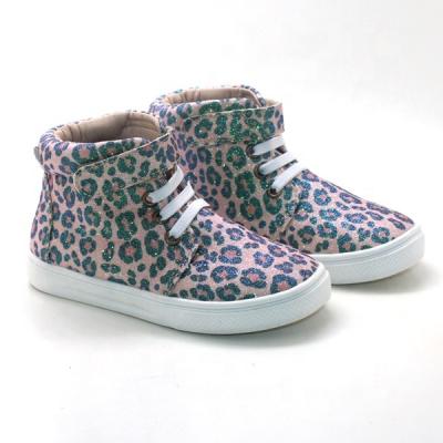 China Fashion Color Changing Leopard Kids Round Sneakers High Tops Shoes For Girl Children Boots for sale