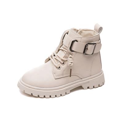 China British Children's Winter Round Fashion Style All-match Children's Boys Girls Martin Shoes Rejects Leather Soft-soled Kids Boots Shoes for sale