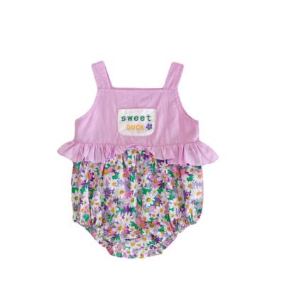 China INS2022 New Summer Breathable Baby Romper Baby Pocket Floral Stitchy Printed Sleeveless Romper for sale