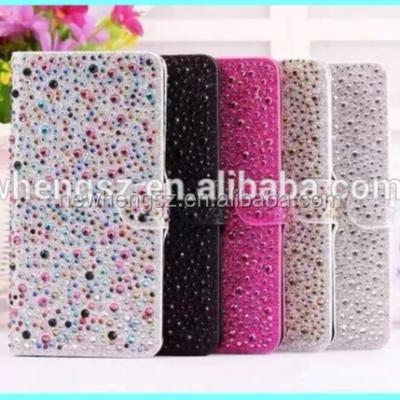 China Dirt Resistant Luxury Diamond Wallet Full Bling Handmade Leather Case For iPhone 7 for sale