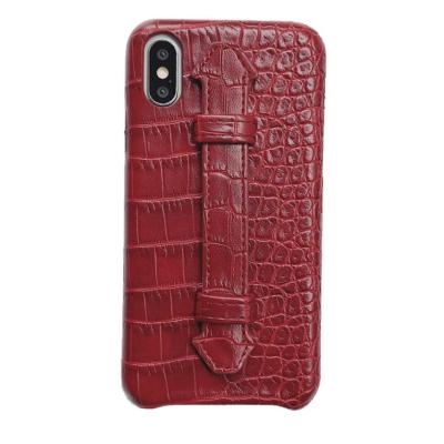 China Dirt Resistant Luxury Crocodile Leather Back Cover Phone Case With Hand Holder For iPhone Xs Max for sale