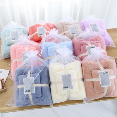 China Wholesale QUICK DRY 2 Pcs Thick Gift Bags Custom Logo Coral Fleece Multicolor Soft Microfiber Bathroom Towel Sets Bathroom Towel Sets for sale