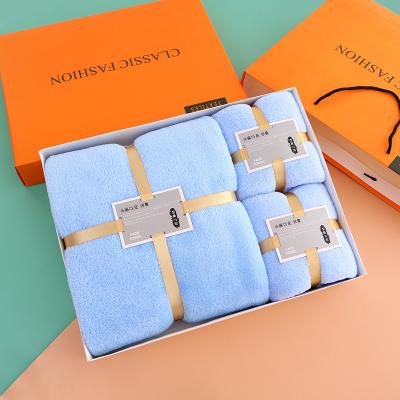 China Viable Wholesale Bath Towel Sets In Gift Box Luxury Hotel Towels Set Coral Fleece Bath Towels Custom for sale