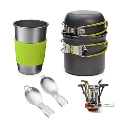 China Outdoor camping hiking 6pcs outdoor cookware camping set aluminum travel cookware with cup, gas stove for hiking for sale