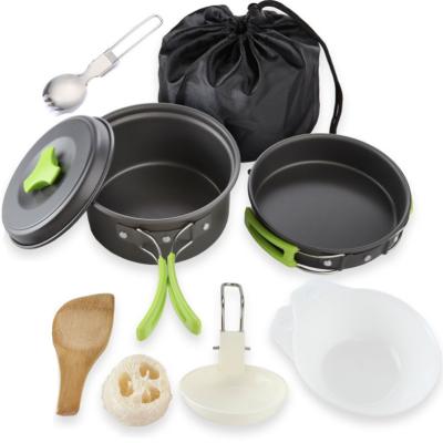 China Outdoor Camping Rising Travel Camping Cookware Set Speed ​​Outdoor Non-Stick Rising Pots With Lid Pans Bowl Spoon Set Cookset for sale