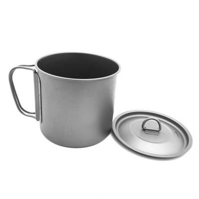 China 500ml Lightweight Portable Ultra-light Titanium Cup Folded Handle Canteen Coffee Tea Cup Outdoor Camping Titanium Cup With Lid for sale