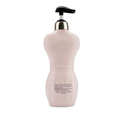 China New Style 600ml Pink Personal Care Pack Elegant Dress Shape Shampoo Shower Gel Bath Shower Gel Plastic Bottle Packaging With Pump for sale