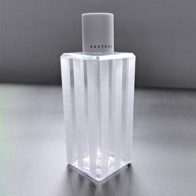 China Personal Skin Care Packaging 300ml Cosmetic Toner Clear Stripe Frosted PETG Plastic Bottle Packaging With Screw Top And Cap Inside for sale