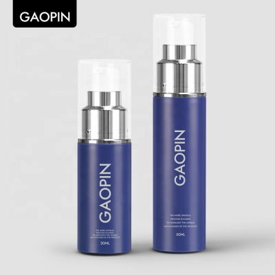 China Eco-Friendly Classic Portable PP Plastic Skin Care Bottles 30ml 50ml Matte Blue Serum Bottle Packaging Airless Pump for sale