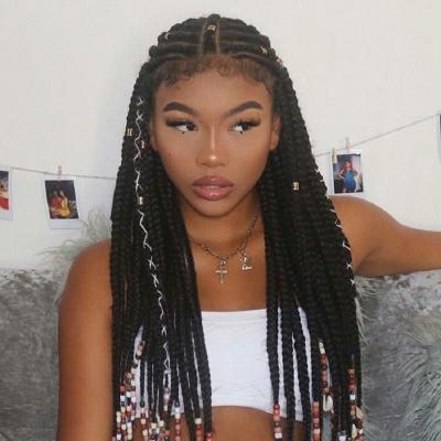 China Silky Straight Wave Hot Sale Box Braided Lace Front Wig Premium Glueless Synthetic Braided Lace Wigs Handmade African Braiding Wig With Baby Hair for sale