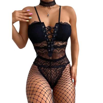 China Gallus Underwear Women Chest Lace V-Neckline 95%Polyester+5%Spandex Deep V-Neck Sexy Lingerie Bodysuit Black for sale