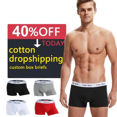 China Antibacterial Drop Shipping New Design Low MOQ Cotton Fabric Custom Pure European Underwear Men's Classic Cotton Boxer Shorts for sale