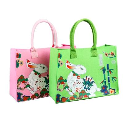 China Machine Washable Pleasant Pan Storage Drawstring Bag Shopping Bag Aesthetically Felt for sale