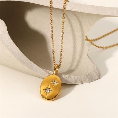 China Fashion Religious European and American INS Inlaid Zircon Eight-pointed Star Oval Necklace 18k Plated Stainless Steel Necklace for sale