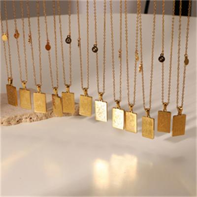 China Religious Hot-selling European and American net red the same style 18k square necklace stainless steel gold plated zodiac pendant necklace for sale