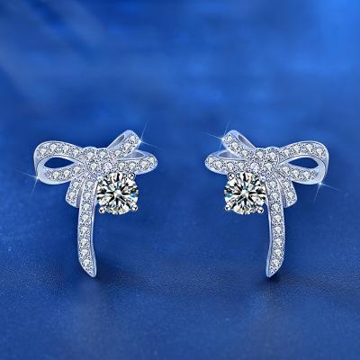 China Simple And Exquisite Romantic Fast Shipping Stud Earrings 925 Silver Temperament Moissanite Bow Earrings for sale