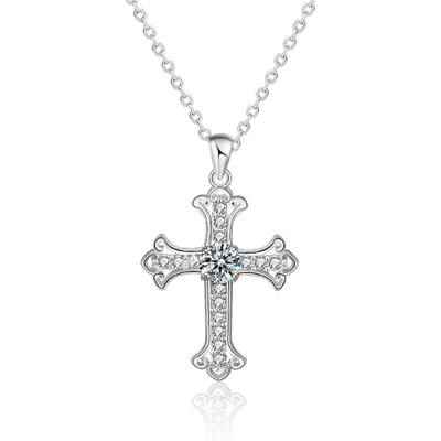 China Simple Sterling Silver Cross Pendant Ladies Moissanite Clavicle Necklace Romantic Fine Jewelry 925 Necklaces for sale