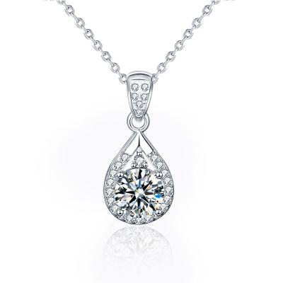 China 925 Sterling Silver Moissanite Necklace Ladies Jewelry Clavicle Pendant Necklace Retro Personality Fine Romantic Water Drop for sale