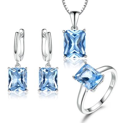 China Three Piece Set Blue Topaz Simple Pendant Earrings Ring S925 Sterling Silver Jewelry S925 Silver Romantic Custom Nano for sale