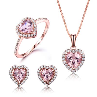 China European and American Romantic Hot Selling 925 Sterling Silver Necklace Ring Earring Set Ring Pendant Love Earring Set for sale