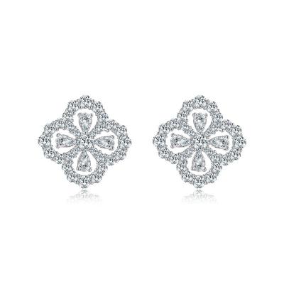 China Hot Selling Women's Earrings Romantic 925 Sterling Silver Simple Geometric Four-Leaf Clover Stud Earrings Women's Earrings for sale