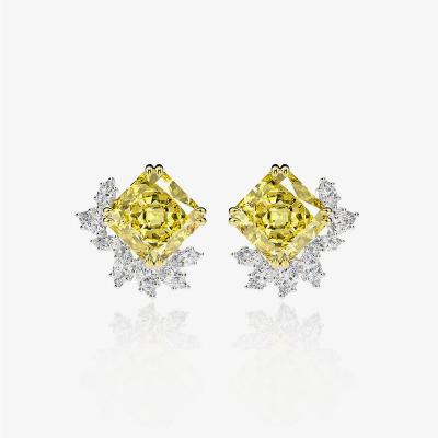 China Romantic High Carbon Custom Made s925 Sterling Silver Flower Earrings Square Diamond Women's Jewelry Earrings for sale