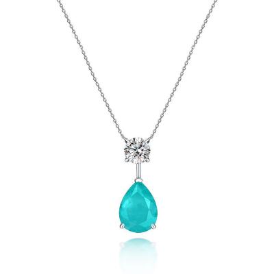 China European and American Women's Romantic Pendant Necklace 925 Silver 7 Carat O Word Chain Inlaid Synthetic Paraiba Drop Pendant Female for sale