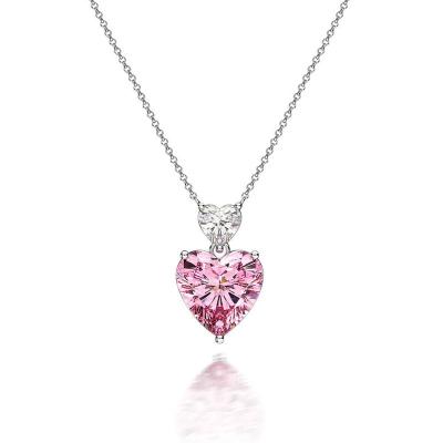 China Crystal Pink Heart Stone Necklace 925 Sterling Silver Necklace Colorful Pendant Romantic Women's Jewelry Designer for sale