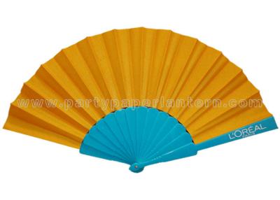 China El solo color imprimió la fan de la mano de la tela, blanco/amarillo/tela roja/azul de la fan de la mano en venta