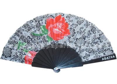 China Transfer Printing Fabric Hand Fan For Advertising ,  Souvenirs Varied Design for sale