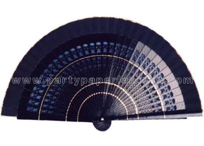 China Solid Color Painted Wooden Hand Fan Hollowed Out Ribs , Craft Fan for sale