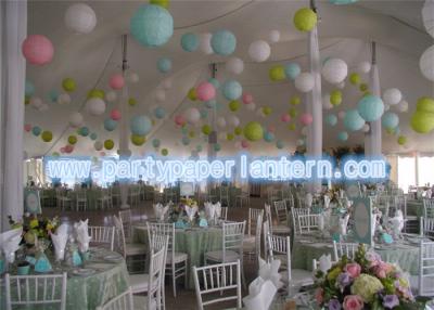 China Rose Green Yellow Hanging Paper Lanterns For Birthday Party / Room Decoration Gently for sale