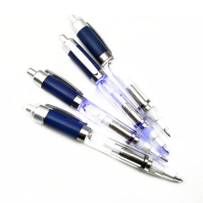 China Pen Press Led Lamp Promotional Ballpoint Pen As Material Transparent Lamp Pen Light Customizable Color for sale