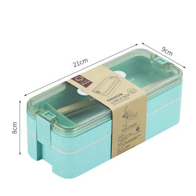 China Factory Direct Sales Wheat Straw Lunch Box Double Layer Disposable Kids Student Japanese Lunch Box Portable Lunch Box for sale