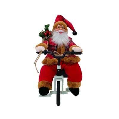 China New Fabric Design Christmas Gifts Decorations Santa Claus Rides Sitting On Electric Tricycle With Music for sale