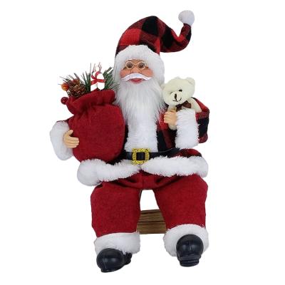 China Fabric 14 Inch Fabric Black And Red Christmas Costume Sitting Santa Claus Christmas Father Decoration for sale