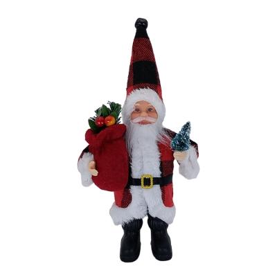 China Luxury Black and Red Standing Santa Claus Statuette Traditional Holiday Doll 8 Inch Plaid Color Fabric for sale