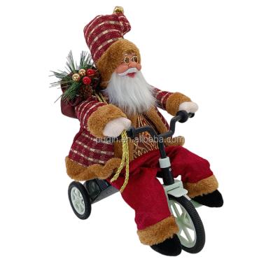 China Hot Sale Fabric Christmas Gifts Decorations Santa Claus Rides Sitting On Electric Tricycle With Music for sale