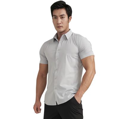 China Men's Solid Color/Lapel/Stretch/Slim Slim Fit/Anti-Wrinkle/Quick-Drying Formal Short Stretch Solid Color Men's Shirt That Requires No Ironing Quick-Drying Fitness Shirt Sleeve for sale