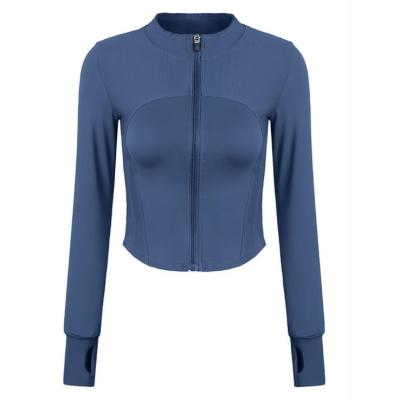 China Yarn Top Women's Sports Slim Jacket Zipper Collar Zipper Shirt Fitness Yoga Slim Diet Clothes Comic Color Matching for sale