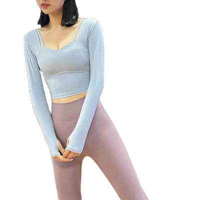 China With Chest Pad Sports Long Sleeve Running Crop Yoga Wear Top Slim Diet T-Shirt With Chest Pad for sale