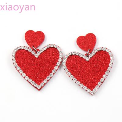 China Vintage ERS254BER1324 (1pair) 1.37IN Valentine Handmade Gift For Women Heart Drop Earrings Red Rhinestone Acrylic Glitter Earrings Jewelry for sale