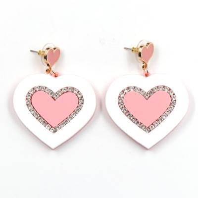 China New Trend Valentine Earrings Handmade Gift For Hyperbole ERS259BER1336 2022 Her Acrylic Rhinestone Rose Heart Earrings Jewelry Earrings for sale