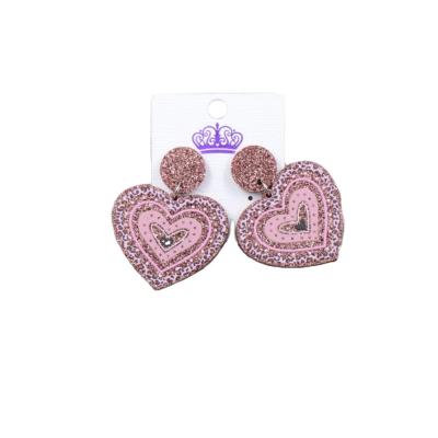 China ERS473ER1146 (1Pair) Ring Acrlylic Rainnbow Heart Dangle Earring Valentien's Day Heart Dangle Acrylic Earrings for sale