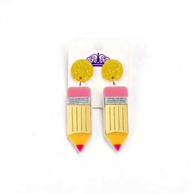 China ERS487ER1128 Cute Pencil Dangle Earrings, Teacher Gift, Laser Cut Acrylic Earrings for sale