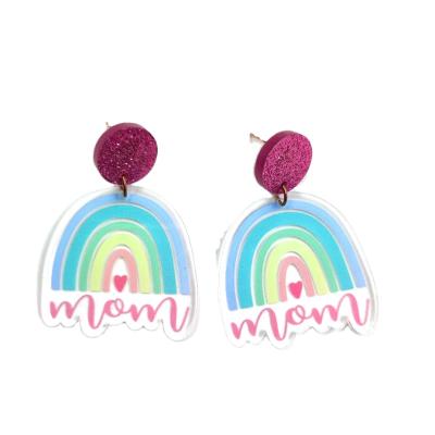 China ERS243ER1030 (1pair) Vintage Rainbow Acrylic Earrings Mum Hanging Mother's Day Acrylic Drop Earrings for sale