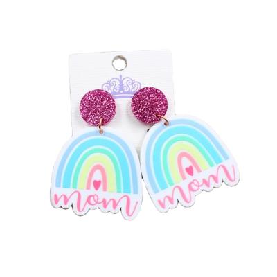 China ERS244ER1028 (1pair) Hyperbole Rainbow Acrylic Earrings Mom Hanging Mother's Day Acrylic Dangle Earrings for sale