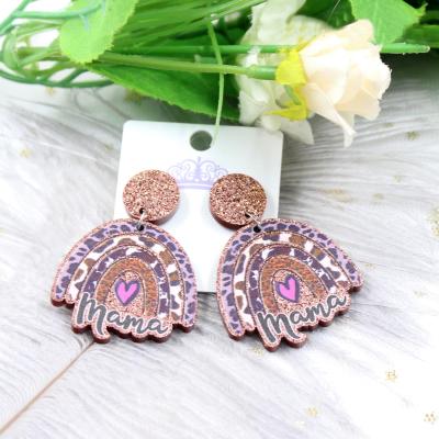 China TRENDY MOM Gift Glitter Acrylic Earrings ERS035ER1033 Acrlylic Rainbow Dangle Earrings Mom Mother's Day Earrings for sale