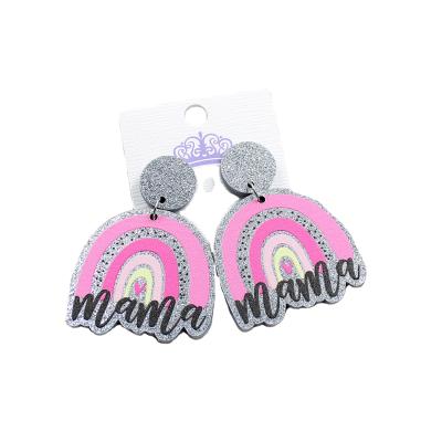 China TRENDY MOM Gift Glitter Acrylic Earrings ERS230ER1022 Acrlylic Rainbow Dangle Earring Mom Mother's Day Heart Earrings for sale